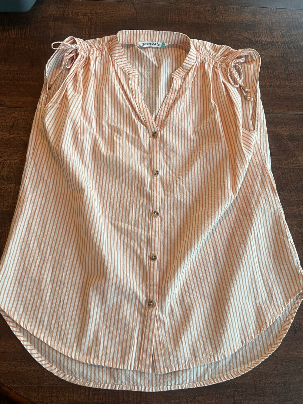 Given Kale Women’s M Peach White Stripe Top Ruched Tie Shoulder Cottagecore Boho